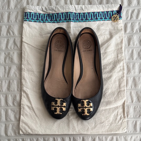 Tory Burch Shoes - Tory Burch Claire Black Flats with Gold Accents